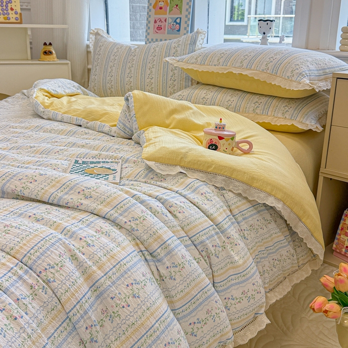 91家纺网 家纺一手货源 找家纺 芯贝儿 2025新款全m纯m花边木m邹邹双层纱水洗m四件套 洛克庄园