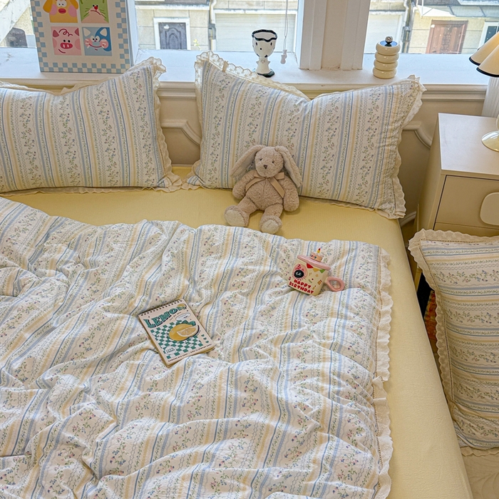 91家纺网 家纺一手货源 找家纺 芯贝儿 2025新款全m纯m花边木m邹邹双层纱水洗m四件套 洛克庄园