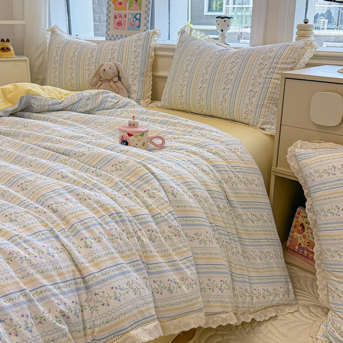 91家纺网 家纺一手货源 找家纺 芯贝儿 2025新款全m纯m花边木m邹邹双层纱水洗m四件套 洛克庄园