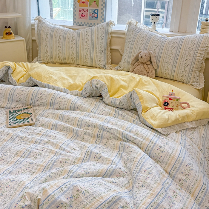 91家纺网 家纺一手货源 找家纺 芯贝儿 2025新款全m纯m花边木m邹邹双层纱水洗m四件套 洛克庄园