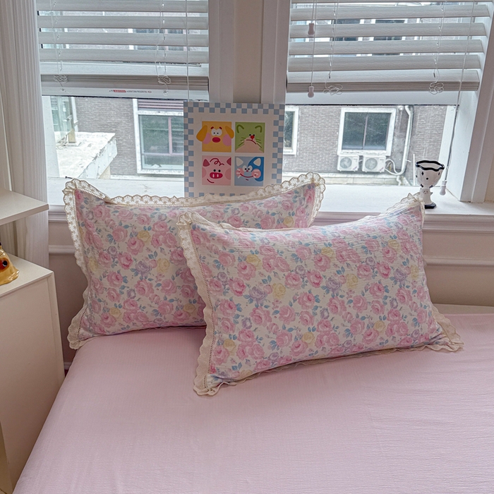 91家纺网 家纺一手货源 找家纺 芯贝儿 2025新款全m纯m花边木m邹邹双层纱水洗m四件套 花漫