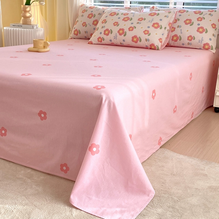 91家纺网 家纺一手货源 找家纺 洺兰2025年13070全棉喷气印花纯棉床单小清新花卉北欧风单床单