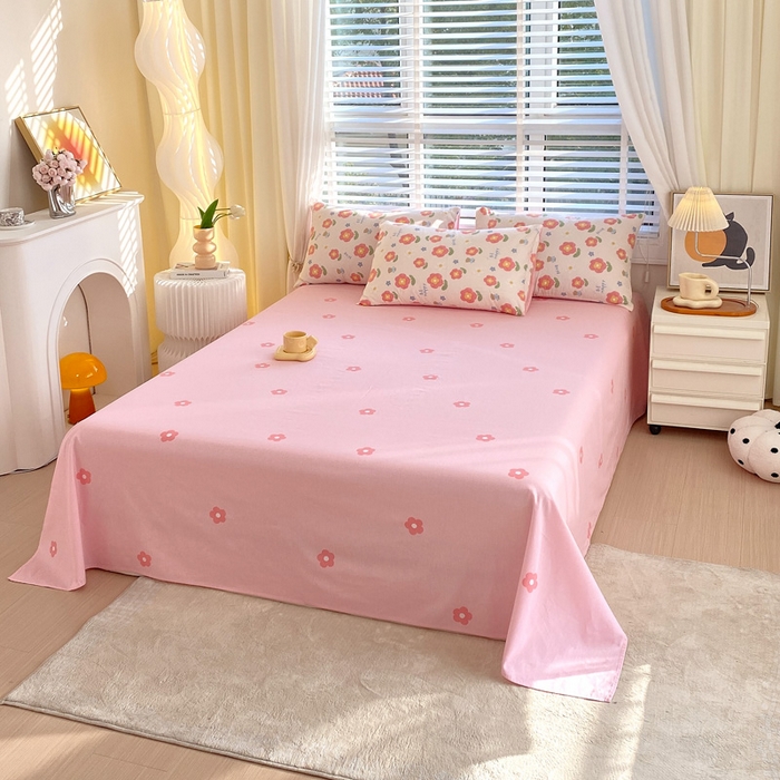 91家纺网 家纺一手货源 找家纺 洺兰2025年13070全棉喷气印花纯棉床单小清新花卉北欧风单床单