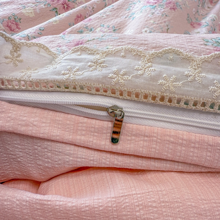 91家纺网 家纺一手货源 找家纺 芯贝儿 2025新款全m纯m花边木m邹邹双层纱水洗m四件套 爱如星辰