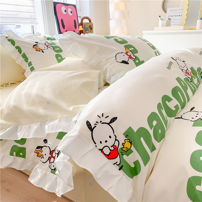 91家纺网 家纺一手货源 找家纺 （总）玉元坊 2025年5月新品 三丽鸥花边被套全棉床单纯棉床裙床笠三四件套-帕恰狗系列