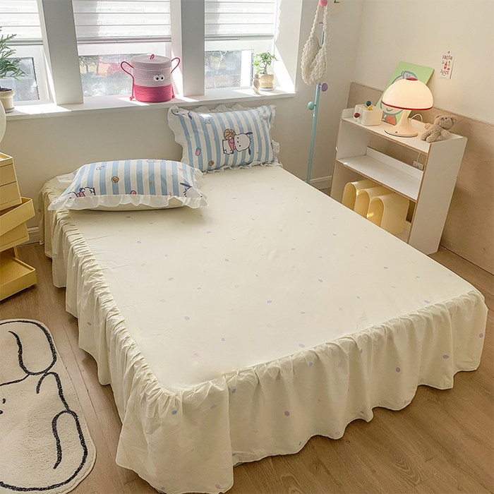 91家纺网 家纺一手货源 找家纺 玉元坊 2025年5月新品 三丽鸥花边被套全棉床单纯棉床裙床笠三四件套-帕恰狗系列 条纹帕恰狗【花边款式】