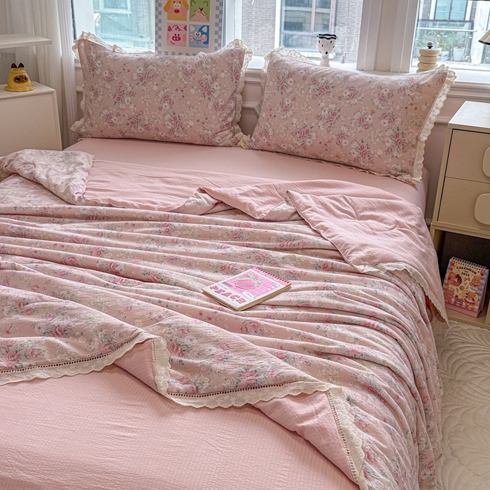 91家纺网 家纺一手货源 找家纺 芯贝儿 2025新款全m花边木m邹邹双层纱水洗m夏被四件套 爱如星辰