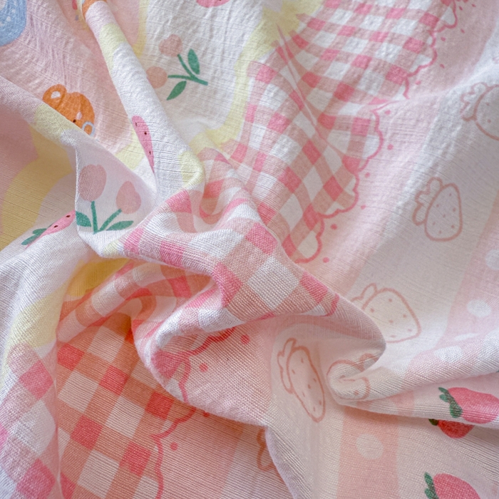 91家纺网 家纺一手货源 找家纺 芯贝儿 2025新款全m花边木m邹邹双层纱水洗m夏被四件套 草莓蛋糕