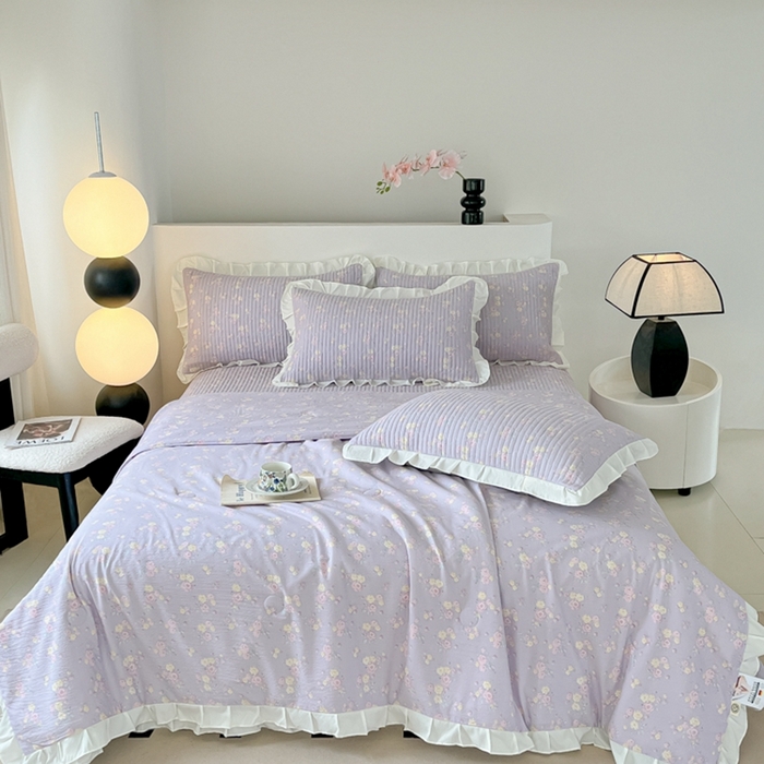91家纺网 家纺一手货源 找家纺 2025新款同田床盖夏被四件套 丁香紫