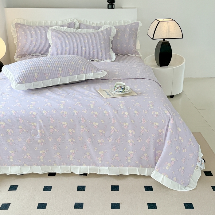 91家纺网 家纺一手货源 找家纺 2025新款同田床盖夏被四件套 丁香紫