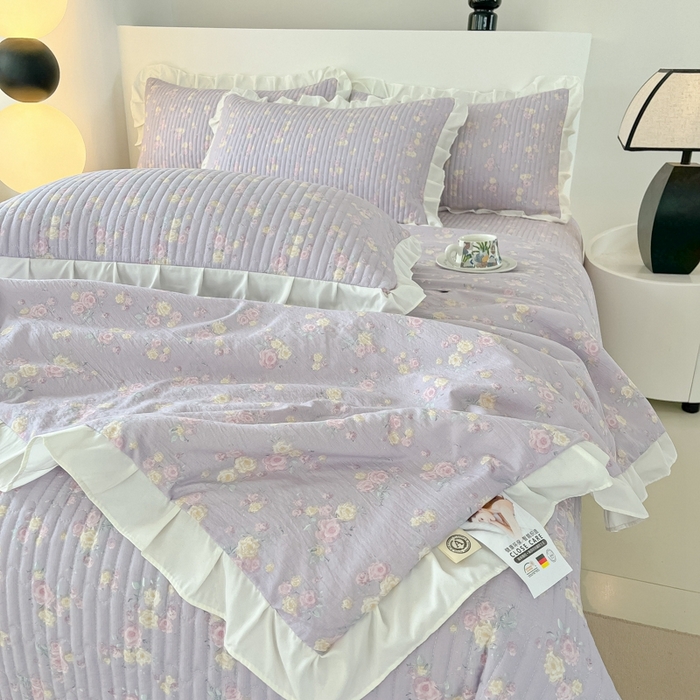 91家纺网 家纺一手货源 找家纺 2025新款同田床盖夏被四件套 丁香紫