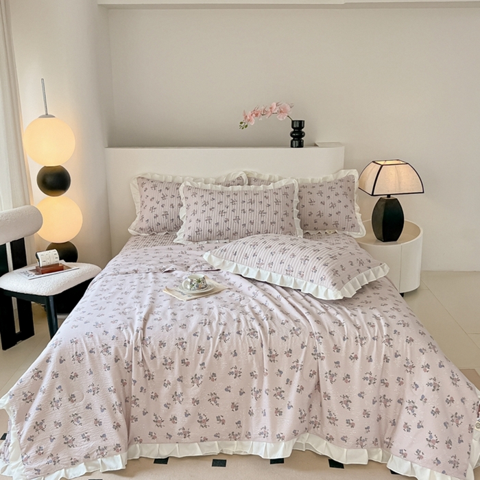 91家纺网 家纺一手货源 找家纺 同田2025新款床盖夏被四件套 梦幻粉