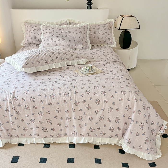 91家纺网 家纺一手货源 找家纺 同田2025新款床盖夏被四件套 梦幻粉