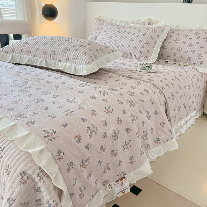 91家纺网 家纺一手货源 找家纺 同田2025新款床盖夏被四件套 梦幻粉