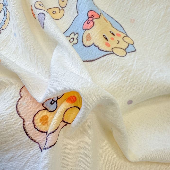 91家纺网 家纺一手货源 找家纺 芯贝儿 2025新款全m花边木m邹邹双层纱水洗m夏被四件套 奶油小熊