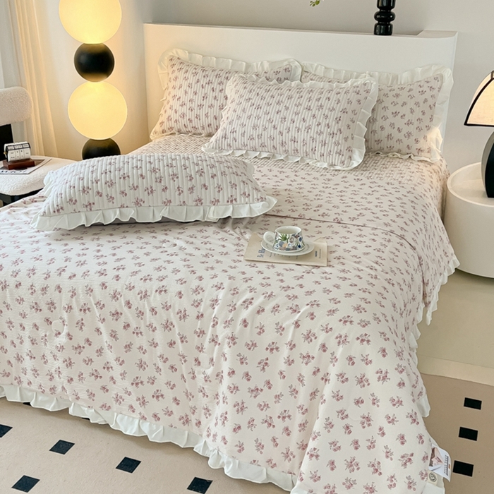 91家纺网 家纺一手货源 找家纺 同田2025新款床盖夏被四件套 奶白