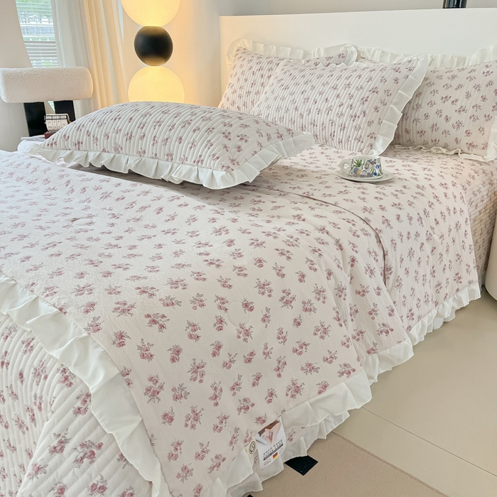 91家纺网 家纺一手货源 找家纺 同田2025新款床盖夏被四件套 奶白