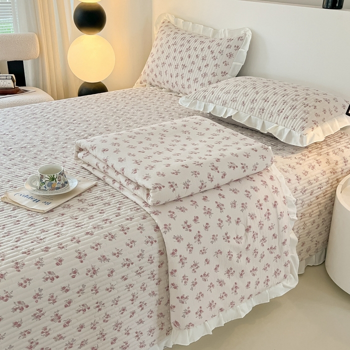 91家纺网 家纺一手货源 找家纺 同田2025新款床盖夏被四件套 奶白