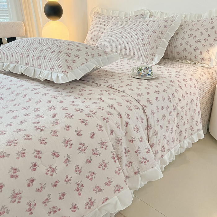 91家纺网 家纺一手货源 找家纺 同田2025新款床盖夏被四件套 奶白