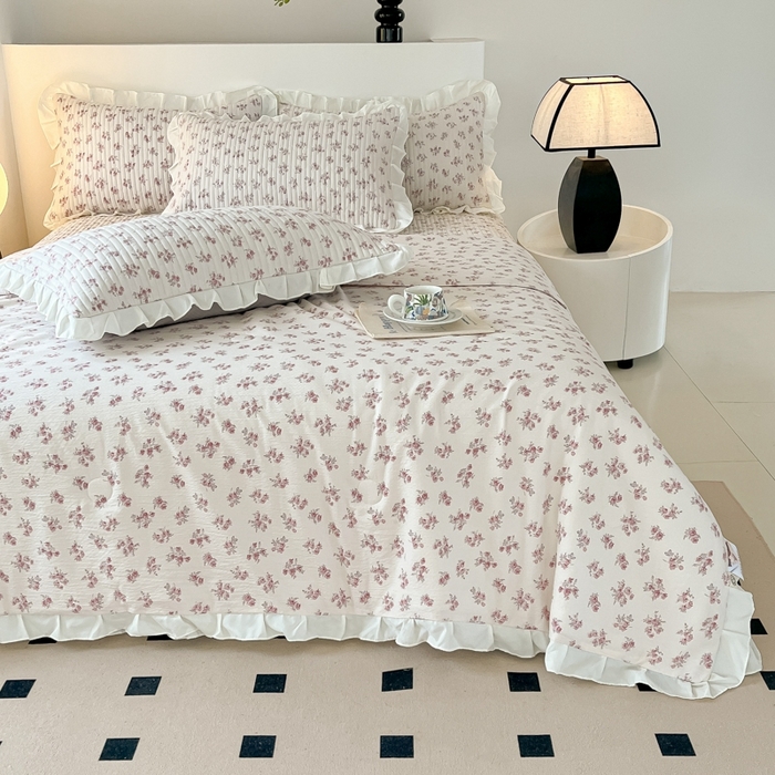 91家纺网 家纺一手货源 找家纺 同田2025新款床盖夏被四件套 奶白