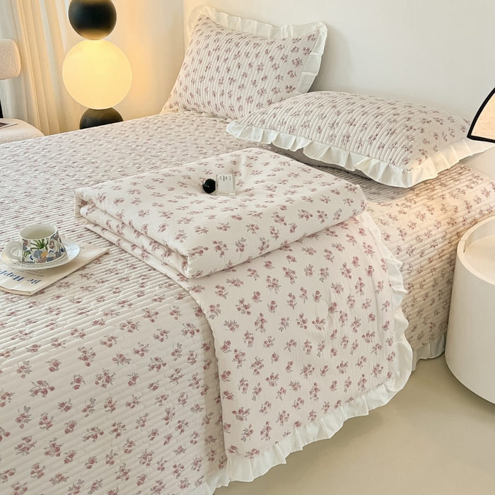 91家纺网 家纺一手货源 找家纺 同田2025新款床盖夏被四件套 奶白