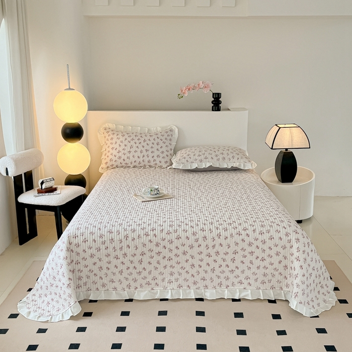 91家纺网 家纺一手货源 找家纺 同田2025新款床盖夏被四件套 奶白