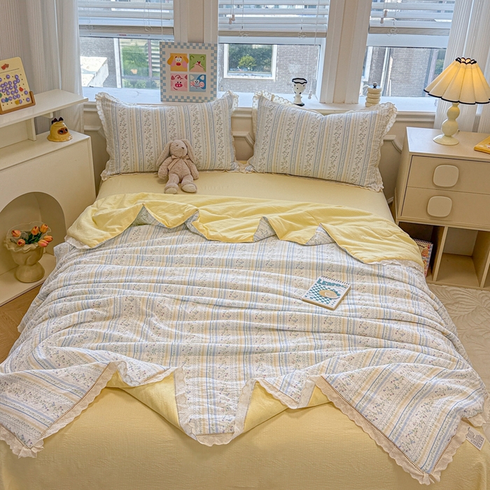 91家纺网 家纺一手货源 找家纺 芯贝儿 2025新款全m花边木m邹邹双层纱水洗m夏被四件套 洛克庄园