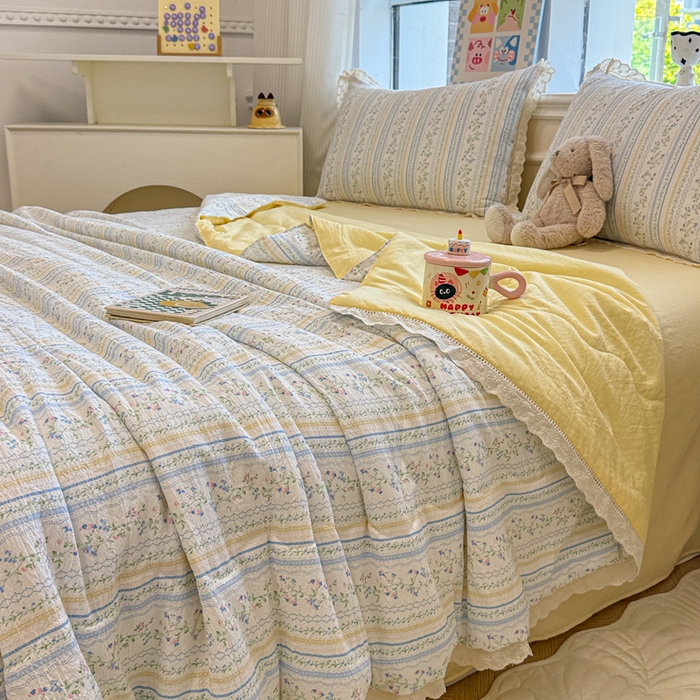91家纺网 家纺一手货源 找家纺 芯贝儿 2025新款全m花边木m邹邹双层纱水洗m夏被四件套 洛克庄园