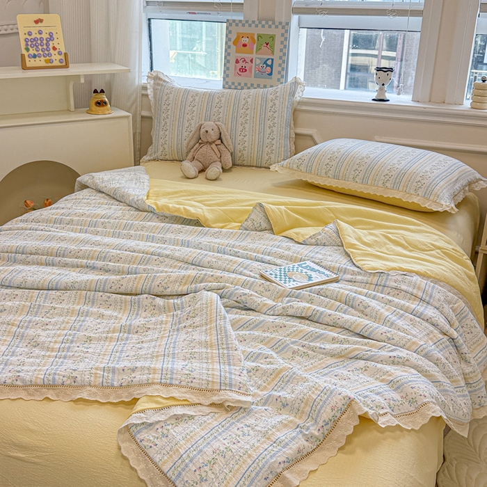 91家纺网 家纺一手货源 找家纺 芯贝儿 2025新款全m花边木m邹邹双层纱水洗m夏被四件套 洛克庄园