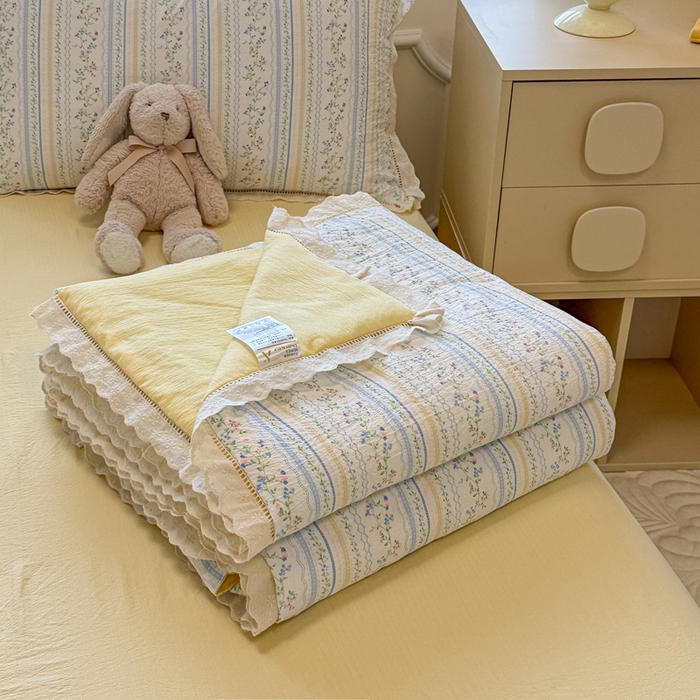 91家纺网 家纺一手货源 找家纺 芯贝儿 2025新款全m花边木m邹邹双层纱水洗m夏被四件套 洛克庄园