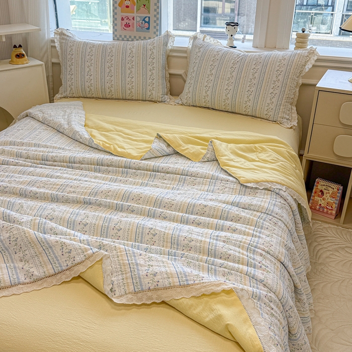 91家纺网 家纺一手货源 找家纺 芯贝儿 2025新款全m花边木m邹邹双层纱水洗m夏被四件套 洛克庄园