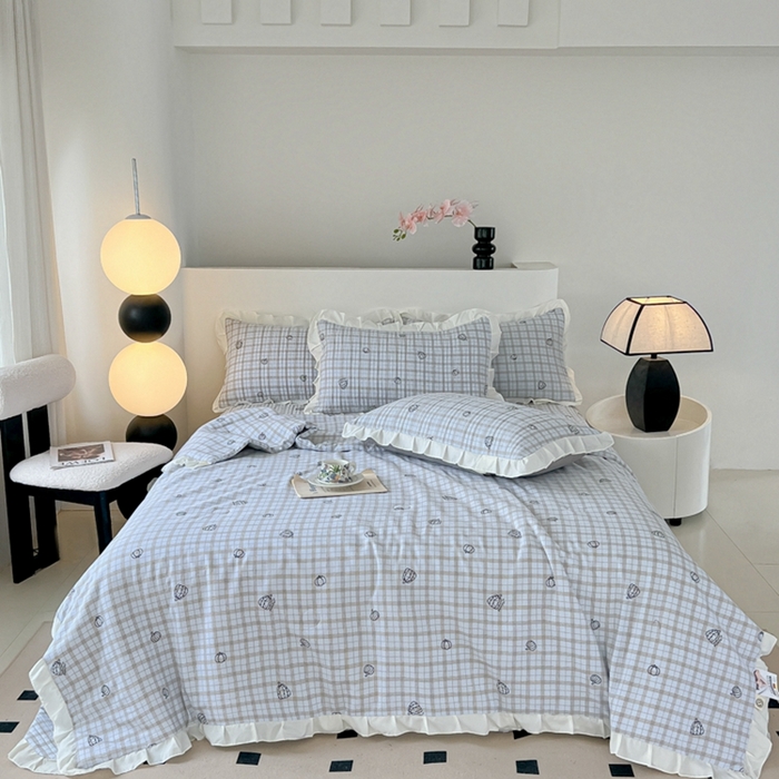 91家纺网 家纺一手货源 找家纺 2025新款同田床盖夏被四件套 天空蓝