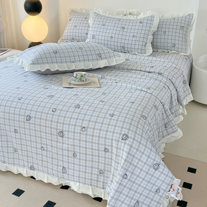 91家纺网 家纺一手货源 找家纺 2025新款同田床盖夏被四件套 天空蓝