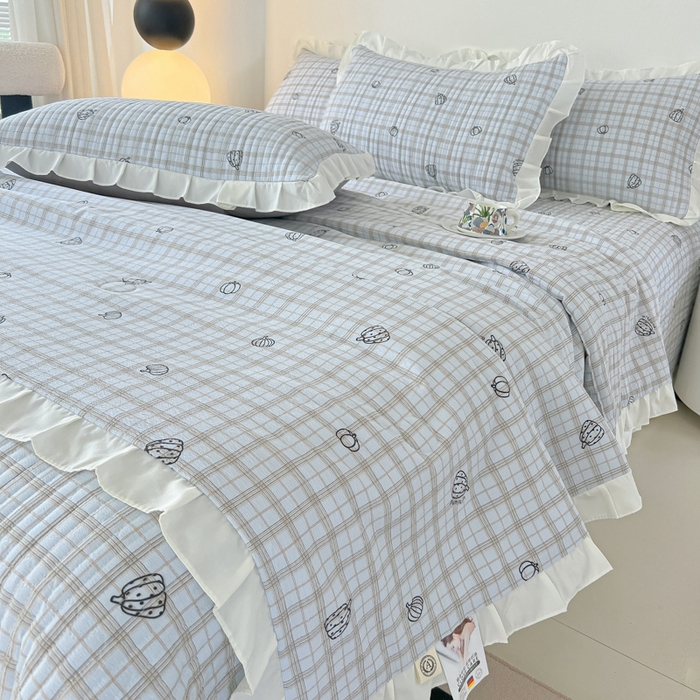 91家纺网 家纺一手货源 找家纺 2025新款同田床盖夏被四件套 天空蓝