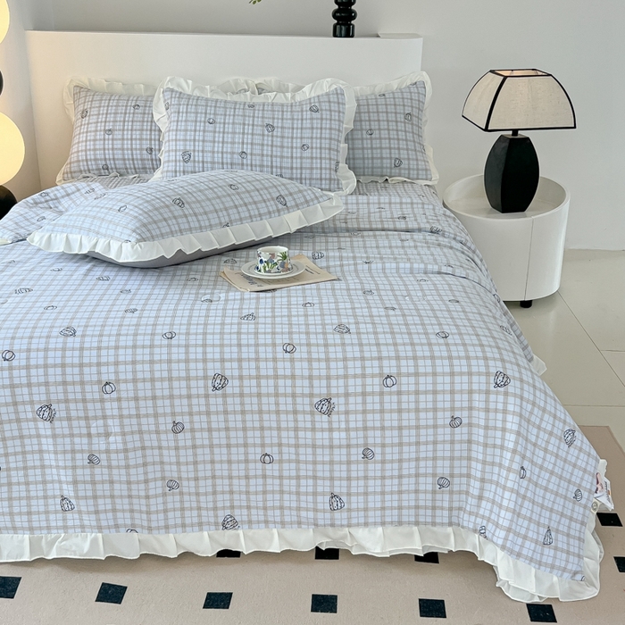 91家纺网 家纺一手货源 找家纺 2025新款同田床盖夏被四件套 天空蓝