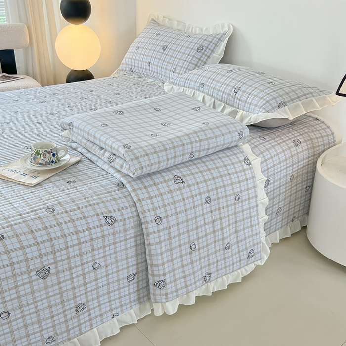 91家纺网 家纺一手货源 找家纺 2025新款同田床盖夏被四件套 天空蓝