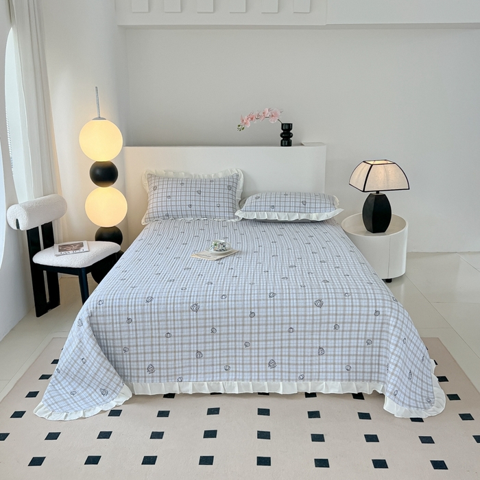 91家纺网 家纺一手货源 找家纺 2025新款同田床盖夏被四件套 天空蓝