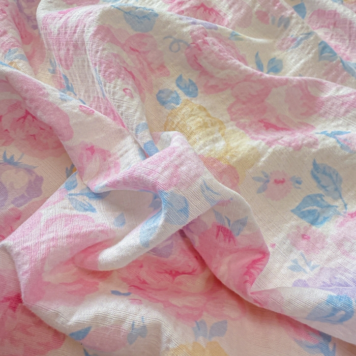 91家纺网 家纺一手货源 找家纺 芯贝儿 2025新款全m花边木m邹邹双层纱水洗m夏被四件套 花漫