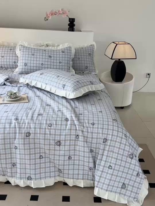 91家纺网 家纺一手货源 找家纺 2025新款同田床盖夏被四件套 天空蓝