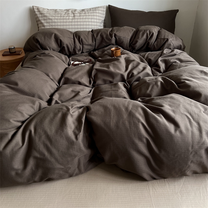 91家纺网 家纺一手货源 找家纺 蜜宿 2025新款全棉人字纹四件套-生巧慕斯 生巧慕斯（咖大格混搭深棕）