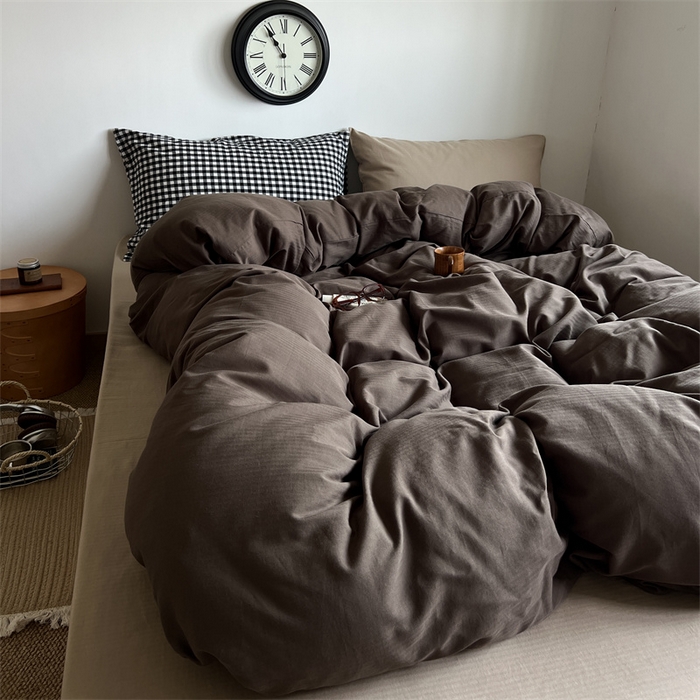 91家纺网 家纺一手货源 找家纺 蜜宿 2025新款全棉人字纹四件套-生巧慕斯 生巧慕斯（黑小格混搭奶咖）