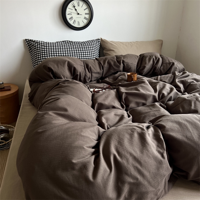 91家纺网 家纺一手货源 找家纺 蜜宿 2025新款全棉人字纹四件套-生巧慕斯 生巧慕斯（黑小格混搭奶咖）