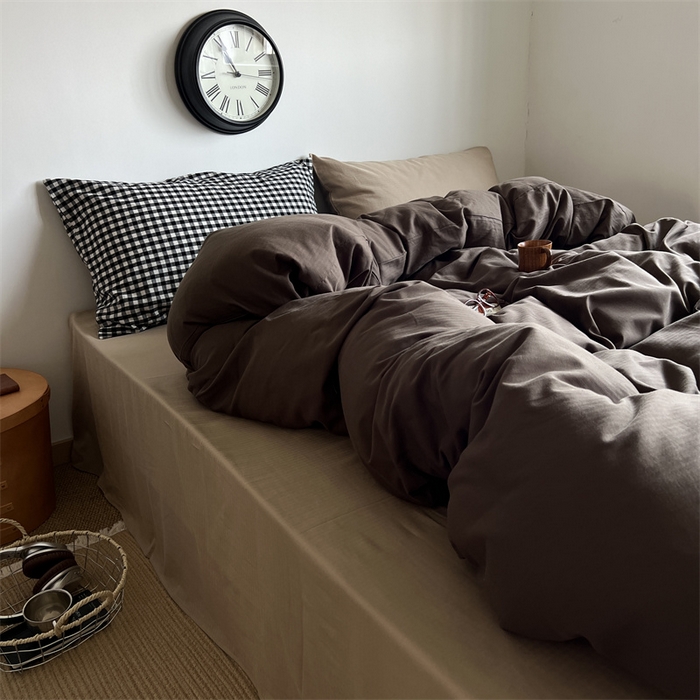 91家纺网 家纺一手货源 找家纺 蜜宿 2025新款全棉人字纹四件套-生巧慕斯 生巧慕斯（黑小格混搭奶咖）