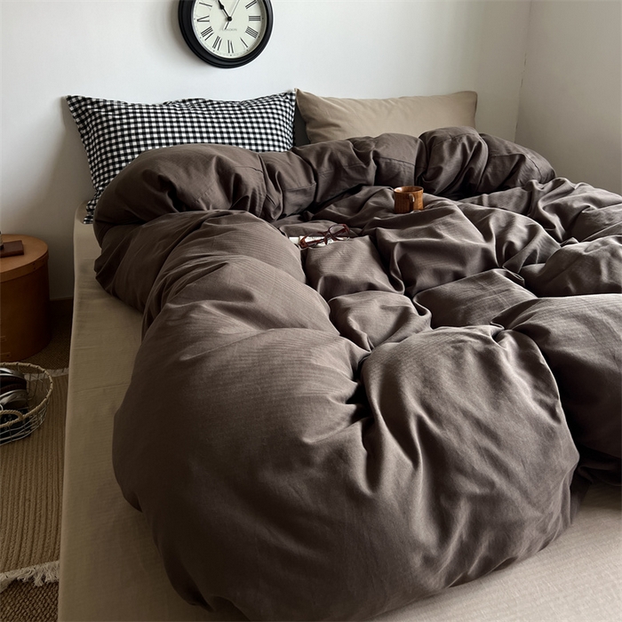 91家纺网 家纺一手货源 找家纺 蜜宿 2025新款全棉人字纹四件套-生巧慕斯 生巧慕斯（黑小格混搭奶咖）