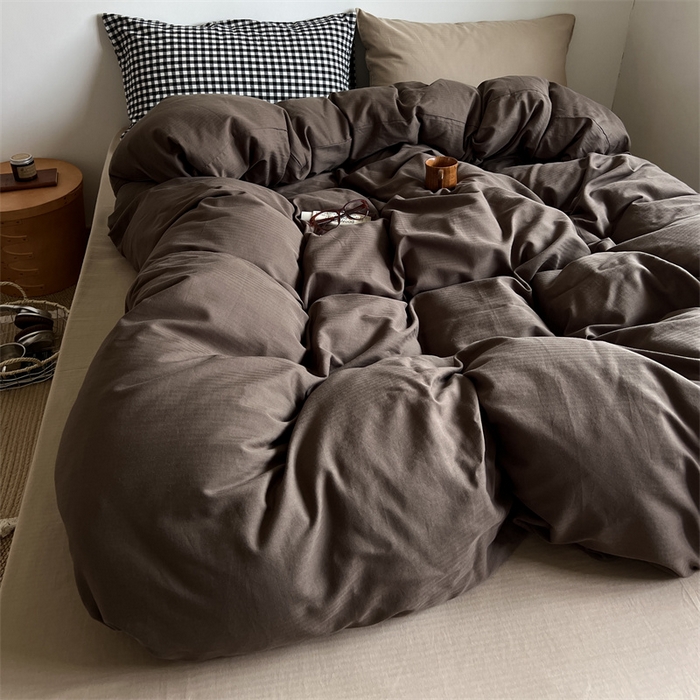 91家纺网 家纺一手货源 找家纺 蜜宿 2025新款全棉人字纹四件套-生巧慕斯 生巧慕斯（黑小格混搭奶咖）