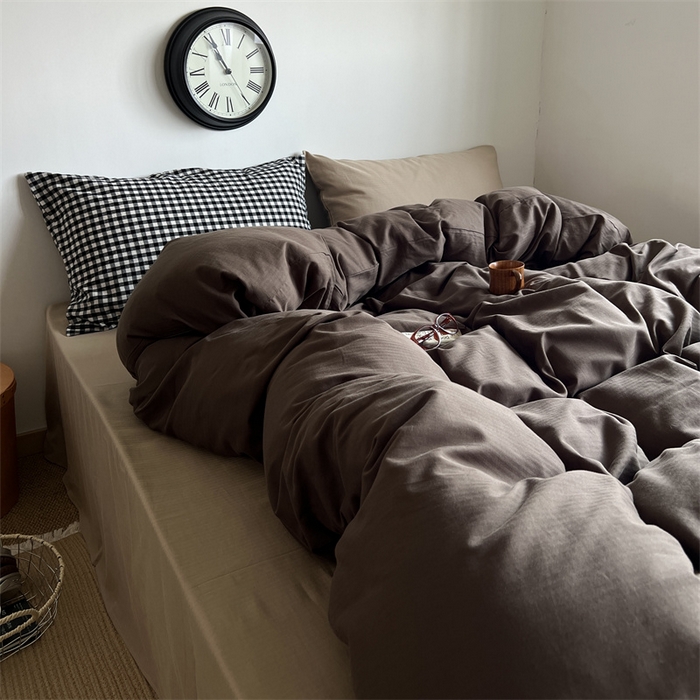 91家纺网 家纺一手货源 找家纺 蜜宿 2025新款全棉人字纹四件套-生巧慕斯 生巧慕斯（黑小格混搭奶咖）