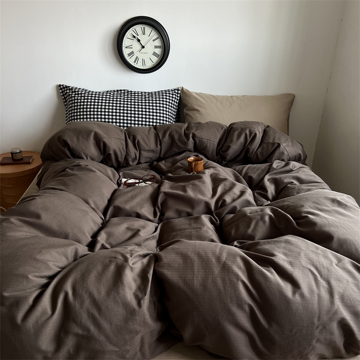 蜜宿 2025新款全棉人字纹四件套-生巧慕斯 生巧慕斯（黑小格混搭奶咖）