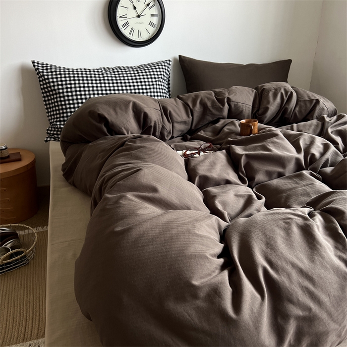 91家纺网 家纺一手货源 找家纺 蜜宿 2025新款全棉人字纹四件套-生巧慕斯 生巧慕斯（黑小格混搭深棕）