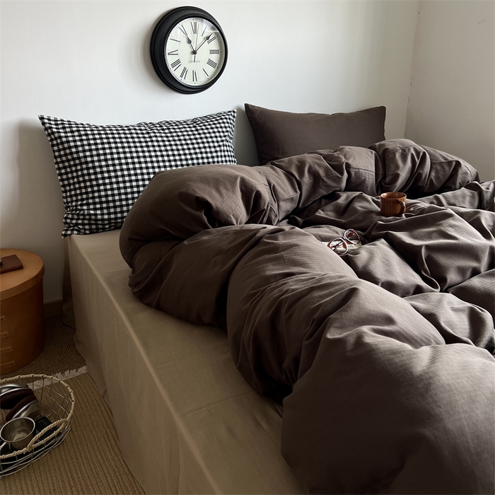 91家纺网 家纺一手货源 找家纺 蜜宿 2025新款全棉人字纹四件套-生巧慕斯 生巧慕斯（黑小格混搭深棕）