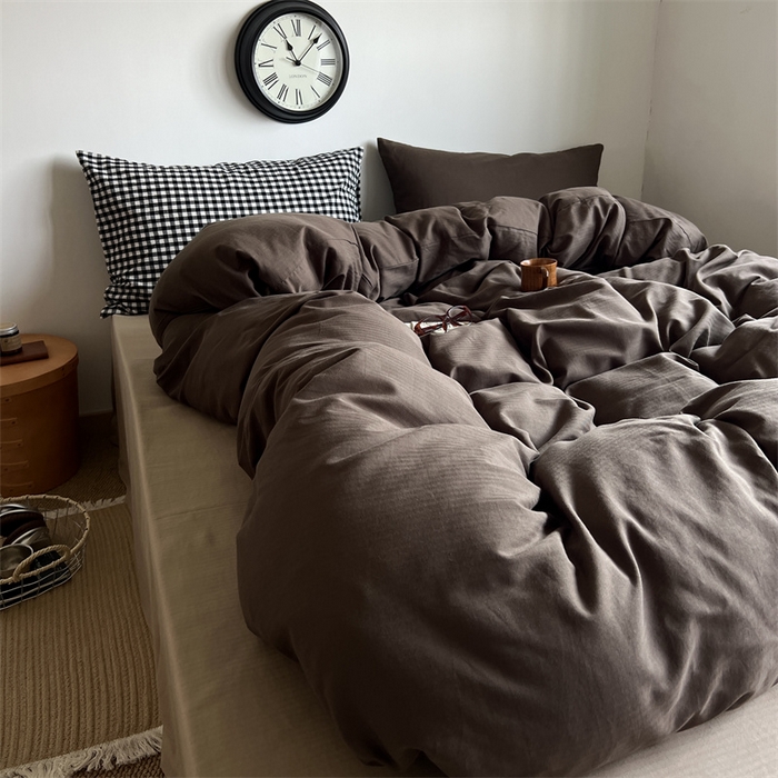 91家纺网 家纺一手货源 找家纺 蜜宿 2025新款全棉人字纹四件套-生巧慕斯 生巧慕斯（黑小格混搭深棕）